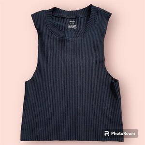 Aerie Black Cropped Ribbed Tank
